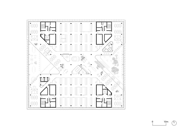 Fourth floor plan with furniture, original scale 1:200