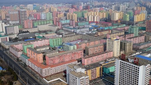 Aerial photograph of Pyongyang, North Korea.