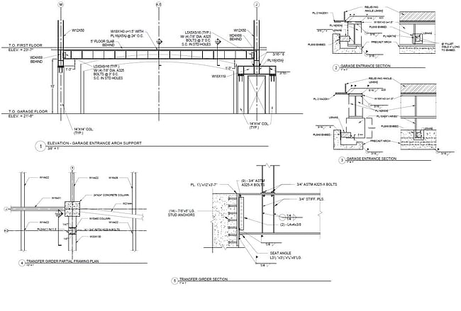 The area in question for this design is along gridline 1 and roughly between gridlines J and M. In all other section of the exterior of the structure, the façade load is carried by the exterior retaining walls. In this section, however, the façade load is carried by a beam and transferred to columns that take the load to the ground. Additionally, a precast concrete arch must be hung from this beam so that the aesthetic of the entrance matches that of the entire exterior of the structure. A...