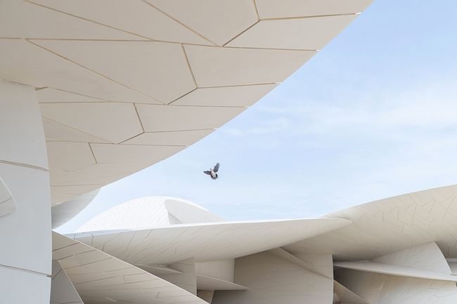Close-up of interlocking discs of the new National Museum of Qatar designed by Jean Nouvel. Photo: Iwan Baan.