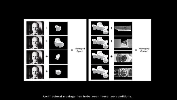 The spaces are montaged by architect, and the process of perceiving context is what has been left for people to find out. 