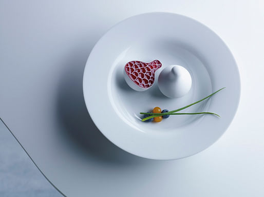 3D printed, Yogurt Plum from Philips Design Probes as an exploration on the future of food and how we may source, produce and consume food in the future. © Philips. Image courtesy of AA Visiting School, "Play With Your Food".