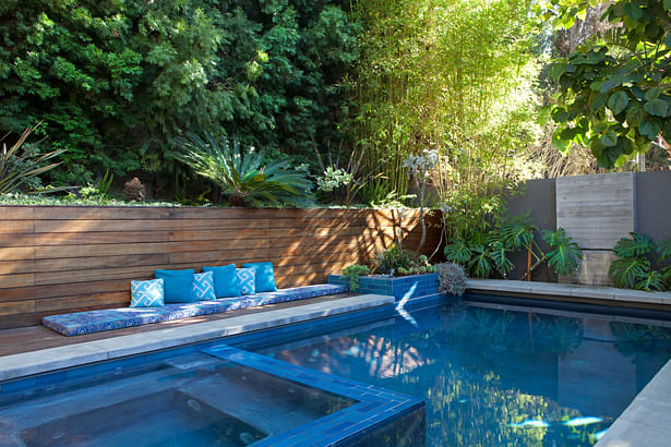A view of the rear gardens and pool, by Elysian Landscapes (Judy Kameon)