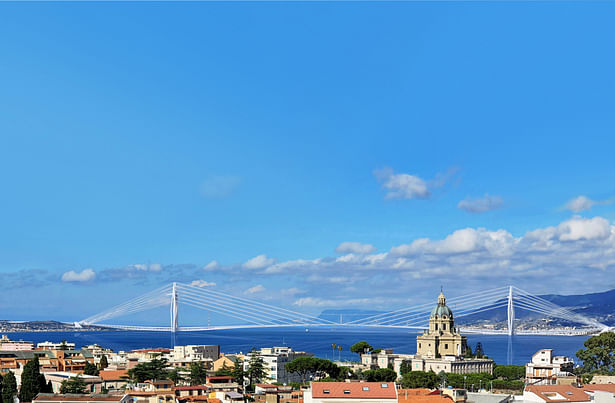 View of Messina with the Scylla and Charybdis Bridge in the background