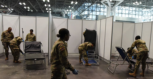View of the temporary hospital facility setup at the Javits Center in New York City. Image courtesy of New York National Guard.