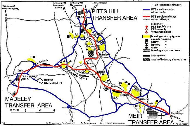 Map of the PTb showing main routes, transfer, faculty and housing areas—Reproduced from New Society