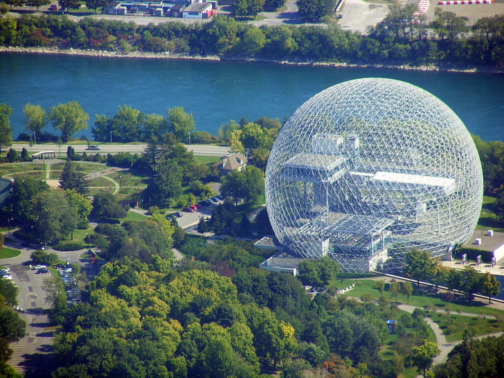 View of the Buckminster Fuller-designed Montreal Biosphere created for the Expo 67 World's Fair in Montreal. Image courtesy of Flickr user Abdallahh.