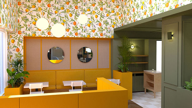 Rendering of the 'brunch room' used to communicate design features to client during design phase.