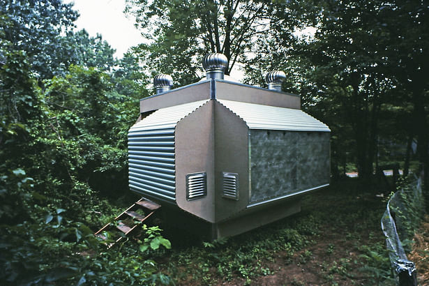 Prefabricated, modular, solar powered backyard office, 1985.