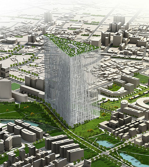 Rendering of the proposed Taiwan Tower designed by Sou Fujimoto Architects.
