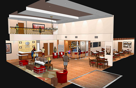 Sectional Perspective Interior Lobby for Comfort Suites at Dallas Executive Airport (SketchUp)
