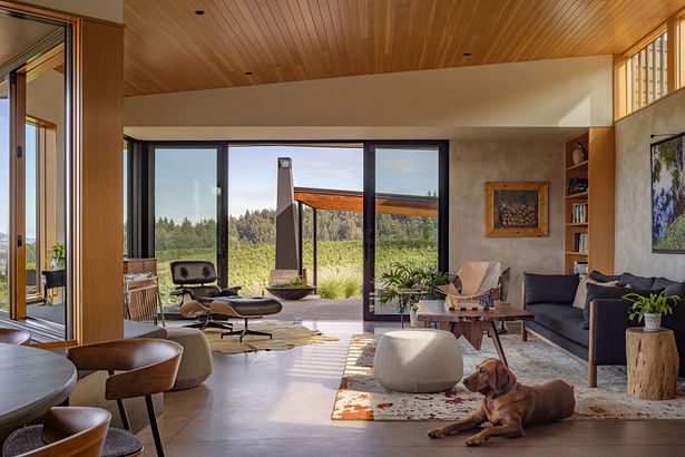 Concrete floors are tinted with color to match the Jory soil of the area. PHOTOGRAPHER: Andrew Pogue