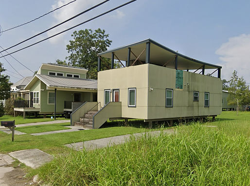 David Adjaye's Make It Right house at 1826 N. Reynes St in NOLA's Lower 9th Ward has been scheduled for emergency demolition. Image via <a href="https://www.google.com/maps/place/1826+Reynes+St,+New+Orleans,+LA+70117/@29.9703714,-90.0196834,3a,75y,260.38h,88.6t/data=!3m6!1e1!3m4!1sEO5RdK1ZxIrfE_4hm5_-1g!2e0!7i16384!8i8192!4m5!3m4!1s0x8620a7de47eafd99:0x38c63aa1cc0890ef!8m2!3d29.9703708!4d-90.0198765">Google Street View</a>