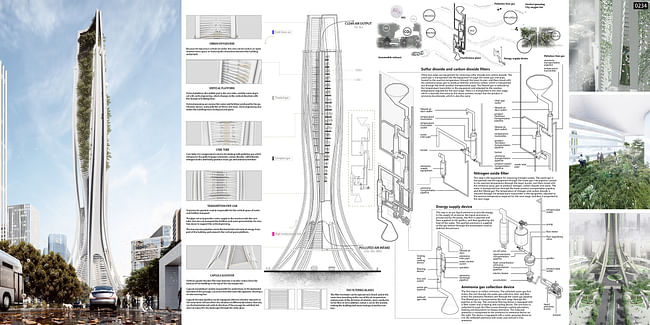 Honorable Mention: Air Purification Skyscraper / Zelun Wang, Shengwu Fan, Manqian Lin (China)