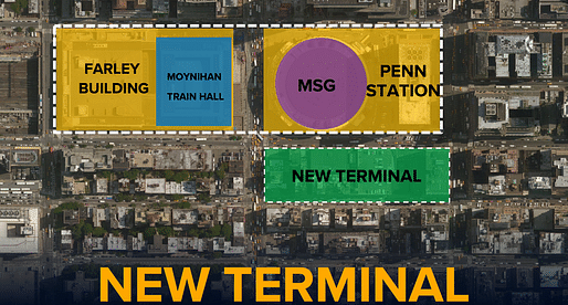 Proposed plan highlighting where the new train terminal would be located. Image courtesy of the office of New York State Governor Andrew Cuomo.