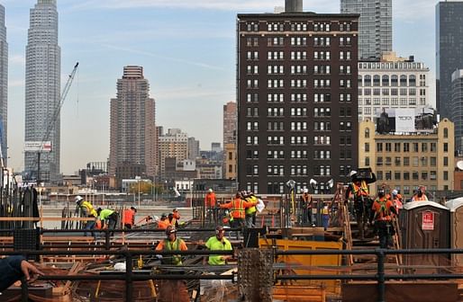 A Hudson Yards building under construction (Urban Omnibus; Photo by Steven Severinghaus)