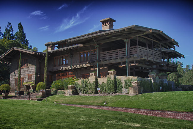 The Gamble House (outside view of porch) via Wikimedia Commons