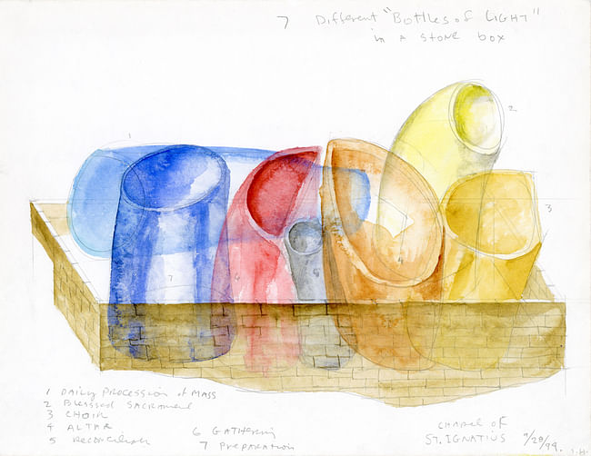 'Bottles of Light' sketch for Chapel St. Ignatius at Seattle University. Courtesy of Steven Holl Architects.