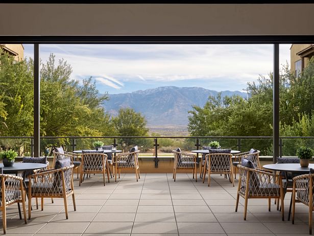 A new outdoor terrace offers sweeping views of the Santa Catalina Mountains. (photo by Will Pryce) 