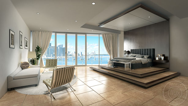 Master bedroom with views of Biscayne Bay in Miami. Modern, contemporary, sleek, architecture, design. ~Eddie Seymour