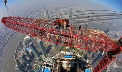 Cranes are dismantled from China's Shanghai Tower skyscraper