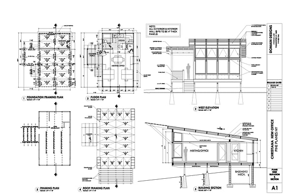 PLANS, ELEVATION & SECTION for the Smallest version with some options for plans and sections shown below