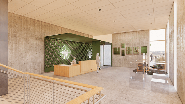 Green room to lobby visual. Interior render courtesy of ZGF Architects / Shive-Hattery Architects.