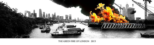 'Green Fire of London' by Ben Weir - Overall winner of the 'Folly for London' competition. Image courtesy of the 'A Folly for London' competition.