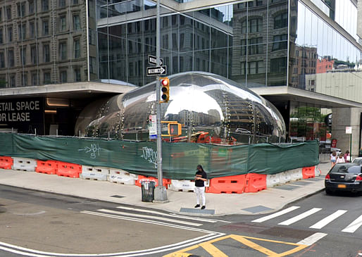 Anish Kapoor's Tribeca Bean under construction in 2022. Image courtesy of Google Street View.