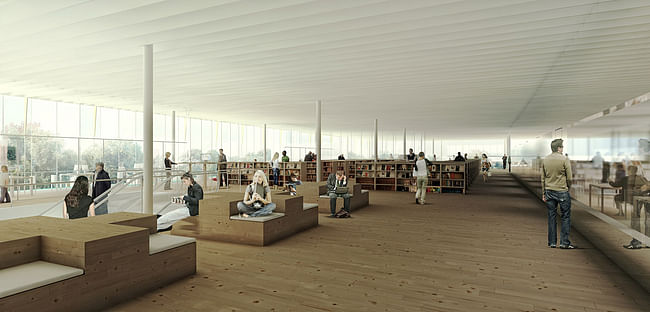 View of library collection area (4th floor) (Image: Kubota & Bachmann Architects+Martinez)