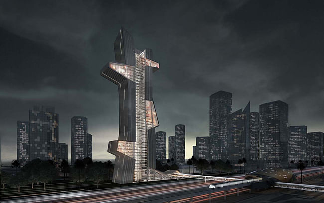 Dubai Architecture School Tower 1st-prize winner: 'Blue Tape' by Evan Shieh and Ali Chen (U.S.)