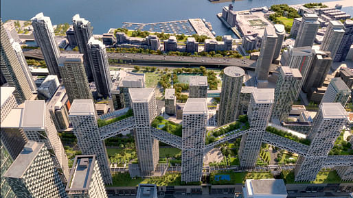 Rendering of the proposed Over Rail Corridor Area (ORCA) development for Toronto. Courtesy of Safdie Architects.