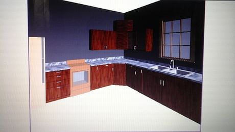 Interior snap shot of rendering of Kitchen from plan below.