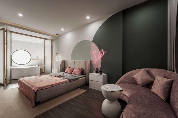 The master bedroom, with a jacuzzi reminiscent of Japan's hot springs, opens up to a serene and sweet space where the homeowner can find peace and romance.