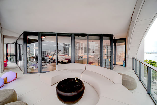Master Bedroom Terrace with furniture from Artefacto and Janus Et Cie, custom light fixtures photo by Robert Packar