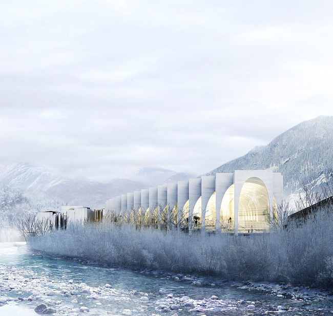 BIG's winning proposal for the new San Pellegrino Flagship Factory in San Pellegrino Terme, Bergamo, Italy. Image courtesy of BIG.