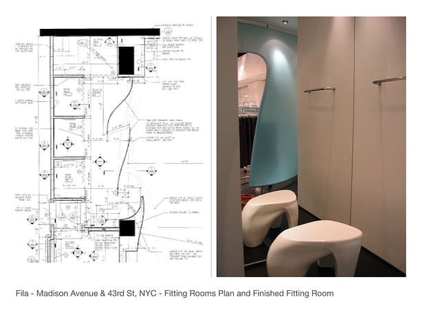 Plan and View of Fitting Rooms, showing they are modern and cozy