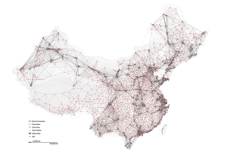 China's urban network (City + Town). Image credit and courtesy of Dingliang Yang.