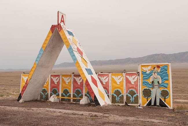 Bus stop in Charyn, Kazakhstan. (Photograph: Christopher Herwig; Image via theguardian.com)