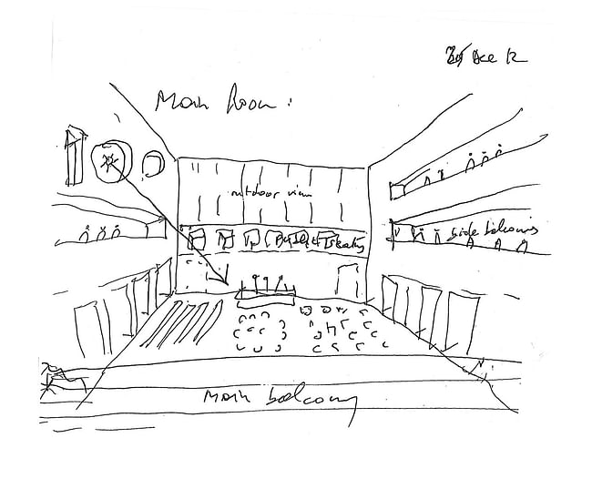 Bernard Tschumi Architects, ANIMA Cultural Center in Grottammare, Italy. The main room (sketch by Bernard Tschumi).