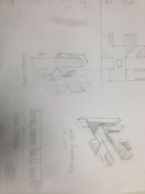 Some drawings based on a model designed with clay cubes earlier 