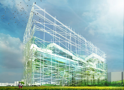 Exterior rendering of the Taichung City Cultural Center Entry by OXO Architects + Nicolas Laisné Architecte Urbaniste