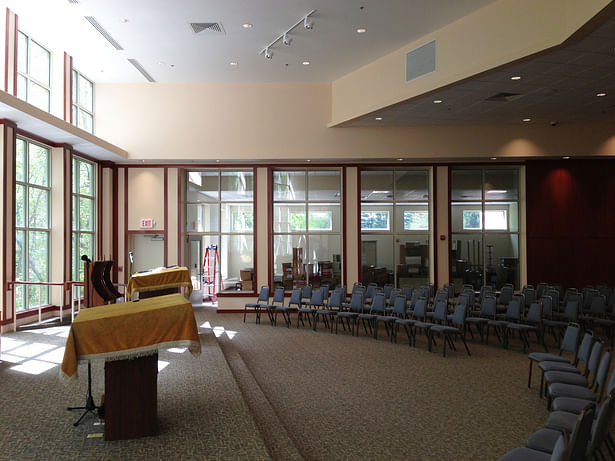 Interior of Sanctuary facing south towards Library