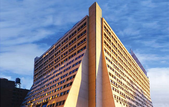 'Designed by architecture firm Davis Brody (now Davis Brody Bond) and completed in 1969, 450 West 33rd Street (450W33) is an exemplar of late Brutalist architecture...' Image courtesy of REX.