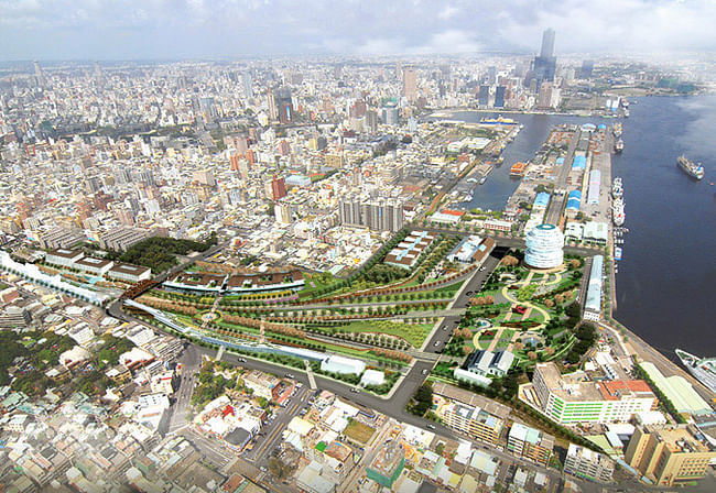 Aerial view of the competition-winning Kaohsiung Port Station concept by AGER Group (Image: AGER Group)