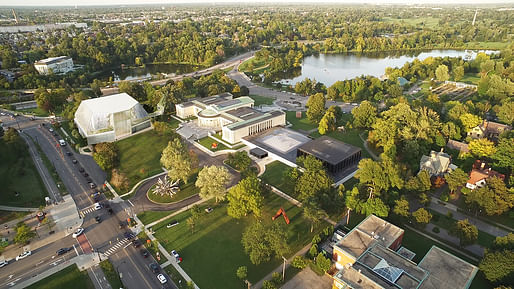 Aerial rendering of the expanded Albright-Knox campus in Buffalo. Image courtesy Albright-Knox Art Gallery.