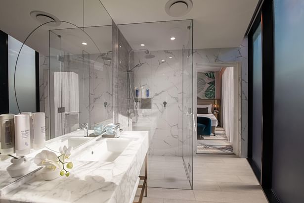The bathroom design is serene and monochromatic. (credit: Adam Bruzzone)