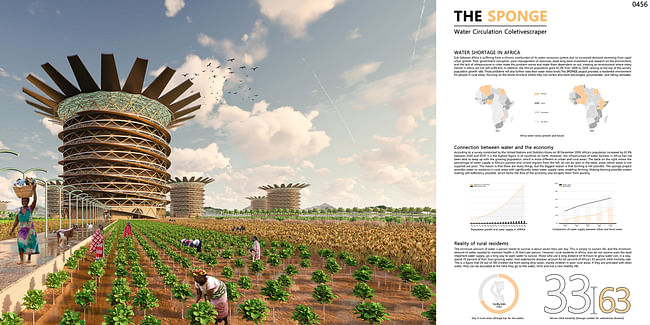 Honorable Mention: The Sponge: Skyscraper To Collect Rainwater For Drinking And Farming In Africa by Lee Jae Uk, Kim Ji Hoo (South Korea)