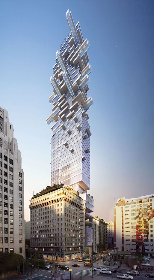 Rendering of the proposed 5th and Hill mixed-use tower by JMF Development Co. Image courtesy of Arquitectonica.