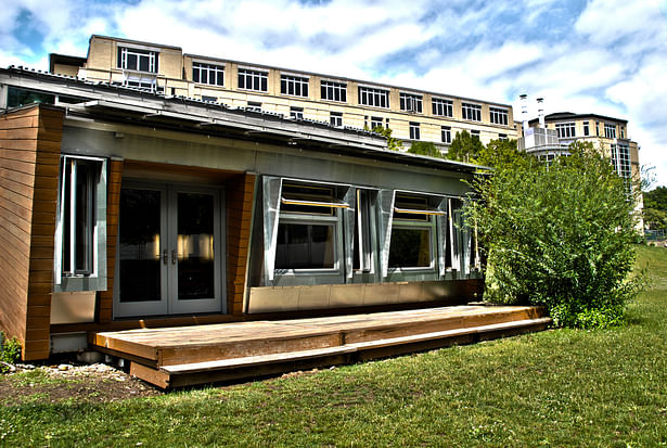 Exterior facade of self-shading window wall system